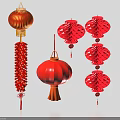 Traditional Festive Ornament Decoration Set with Red Lanterns and Firecrackers for Holiday Home Decor