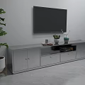 Sleek Modern TV Stand with Wall Mounted TV Storage Drawers Cabinets and Decorative Plants