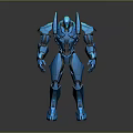 Futuristic Blue Mech Robot Warrior With Metallic Armor And Modern Design