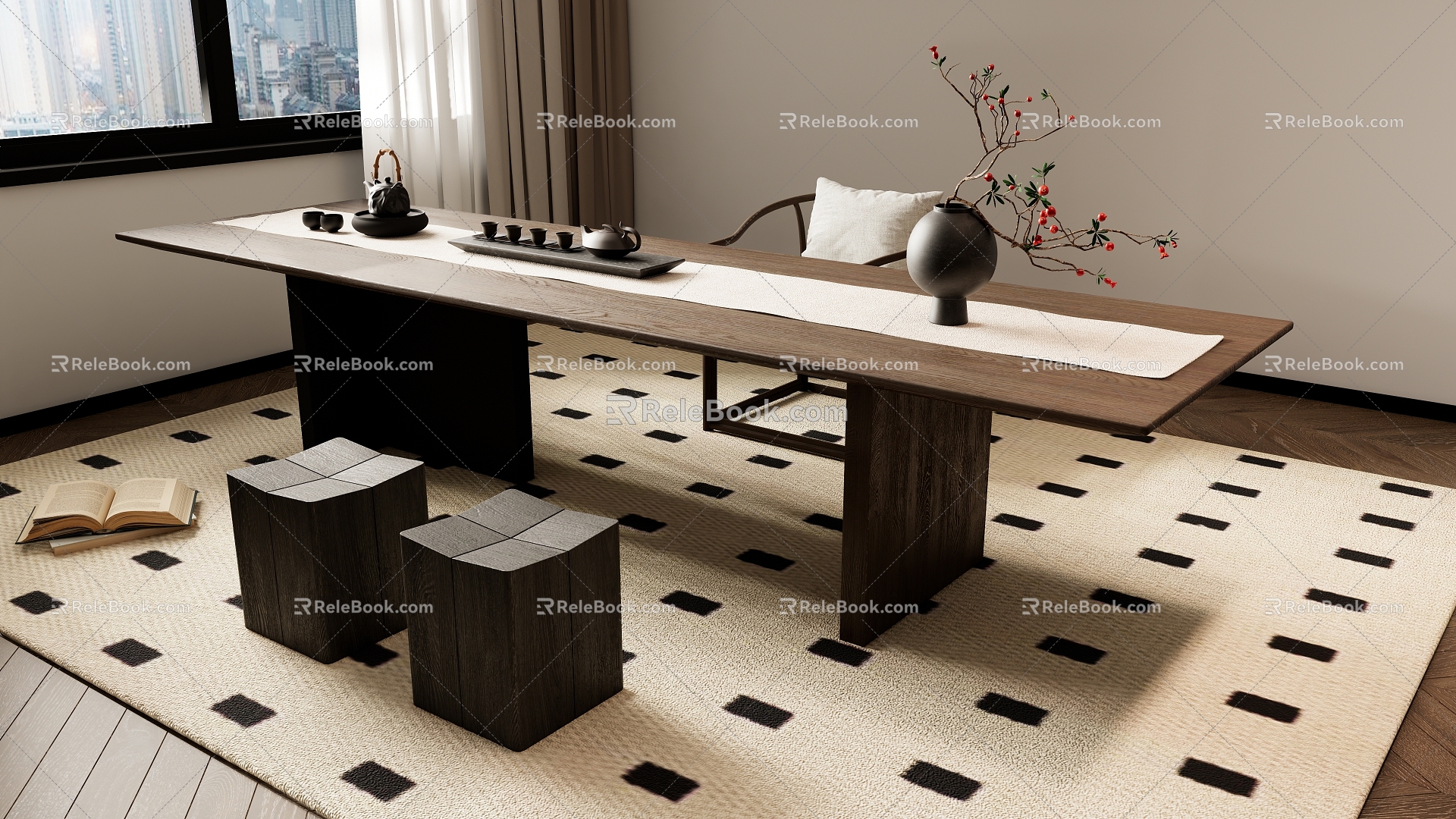 New Chinese Tea Table and Chair Combination Tea Table Tea Table 3d model