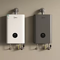 Midea Wall Mounted Water Heaters Two Units White And Gray With Round Button And Pipes