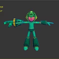 Green Robot Character With Mechanical Arms Helmet And Reflective Surface Standing Pose 3d model
