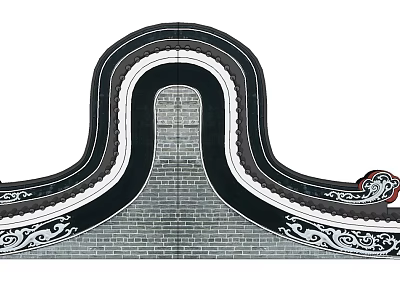Traditional Building Exterior Wall Featuring Curved Design And Brick Surface With Decorative Patterns 3d model