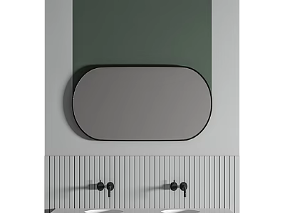Modern Bathroom Sink With Oval Mirror Green Wall Double Faucets And Striped Design 3d model