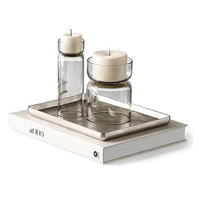 Modern Glass Candle Lamps With Metal Tray Placed On Decorative Book 3d model