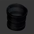 Three Black Cooking Pans With Silver Metal Buckles Stacked As Household Items