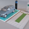 Electric Vehicle Charging Station Featuring SUV at Black White Chargers on Gray Ground Green Grass