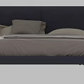 Modern Double Bed With Navy Blue Headboard And Gray Striped Bedding 3d model
