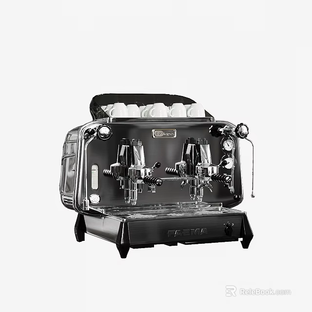 Professional Grade Espresso Machine With Dual Steam Wands And Cups On Top Modern Kitchen Appliance 3d model 