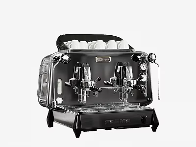 Professional Grade Espresso Machine With Dual Steam Wands And Cups On Top Modern Kitchen Appliance 3d model