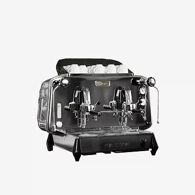 Professional Grade Espresso Machine With Dual Steam Wands And Cups On Top Modern Kitchen Appliance 3d model