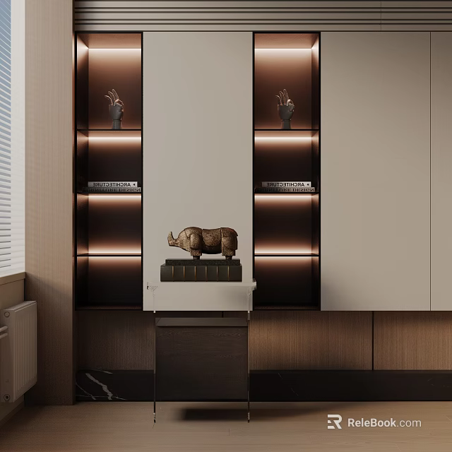 Modern Interior Design With Sleek Side Table Decorative Sculpture And LED Lighting 3d model 