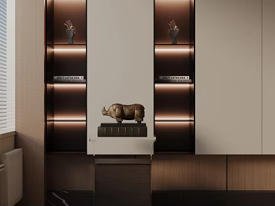 Modern Interior Design With Sleek Side Table Decorative Sculpture And LED Lighting 3d model