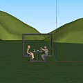 Landscape Seats with Frame Structure in Outdoor Green Grass and Trees