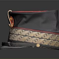 Vintage Black Military Hat With Red Trim Gold Embroidery And Leather Strap Design