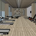 Modern Fitness Gym Interior With Wooden Flooring Treadmills And Training Equipment