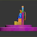 Colorful Display Stand With Arch Blue Cartoon Figure And BHA Flags On Pink Blue Base