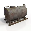 Vintage Rusty Oil Tank with Weathered Surface on Industrial Metal Stand