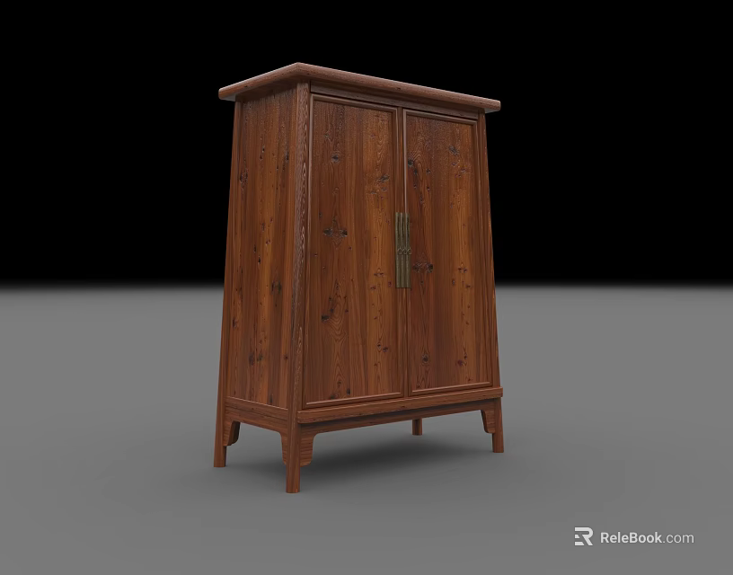 Traditional Solid Wooden Entryway Side Cabinet With Double Doors And Legs 3d model 