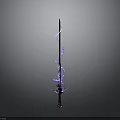 Mythical Fantasy Sword With Black Blade And Purple Glowing Patterns On Decorative Hilt