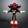 3D Black Hedgehog Character Model With Red Stripes White Gloves And Red Yellow Shoes In Standing Pose