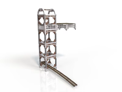 Industrial Railroad Tower Structure With Multi Level Platform And Railroad Track 3d model