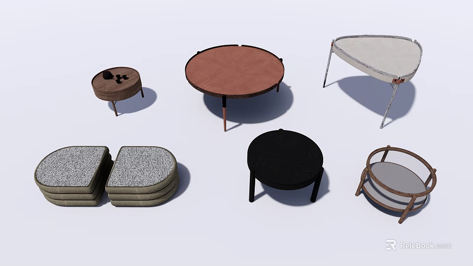 Various Modern Coffee Table Designs With Different Shapes And Materials For Home Decor 3d model