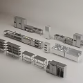 Stainless Steel Commercial Kitchen Equipment With Shelves Counters Refrigerators And Sinks