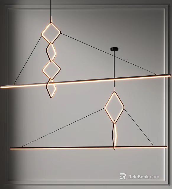 Modern Chandelier Design With Geometric Diamond Shapes Twisted Elements And Illuminated LED Strips 3d model 