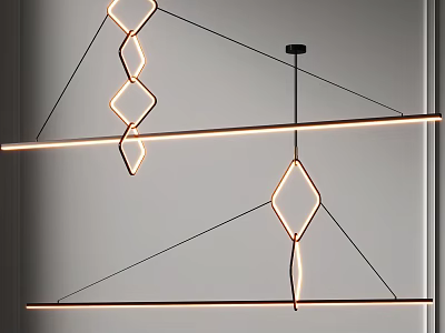 Modern Chandelier Design With Geometric Diamond Shapes Twisted Elements And Illuminated LED Strips 3d model