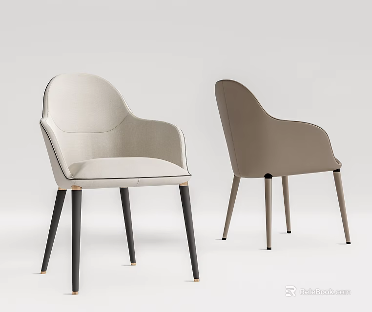 Modern Upholstered Dining Chairs with Beige and Light Brown Armrest Design 3d model