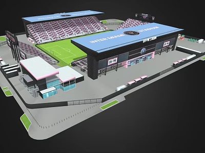 Modern Football Stadium With Blue Roof Seating Stands And Green Football Pitch 3d model