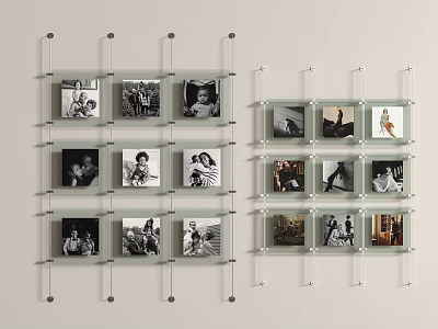 Home Wall Photo Display with Glass Shelves Holding Black and White Color 3d model