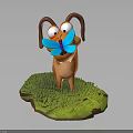 Cartoon Dog with Brown Ears and Orange Body Holding Blue Butterfly on Green Grass Platform
