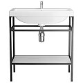 Contemporary White Washbasin with Black Metal Stand and White Lower Shelf