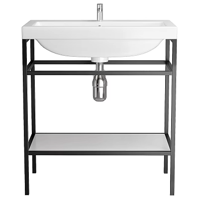 Contemporary White Washbasin with Black Metal Stand and White Lower Shelf 3d model