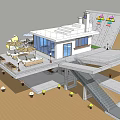 Vibrant Children's Play Area Design With Spiral Slide And Shade Umbrellas White Building Platform