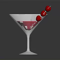 Elegant Martini Glass with Pink Liquid and Red Cherries on Dark Surface
