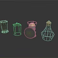 Retro Industrial Light Fixture Set With Metal Frame Mesh And Cylinder Designs