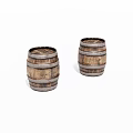 Two Vintage Wooden Barrels With Metal Hoops On White Background