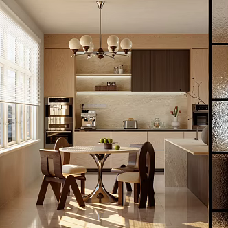 Middle-ancient style kitchen table and chair tableware dining cabinet dining room chandelier 3d model