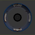 Blue Circular Metal Structure With Rustic Edges And Black Cone Top