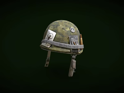 Tactical Military Green Camouflage Helmet With Stickers Badge And Adjustable Straps 3d model