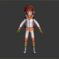 Man With Red Hair Wearing White And Orange Outfit Green Gloves And Backpack