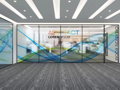 Modern Creative Office Space Featuring Glass Partitions With Abstract Line Patterns 3d model
