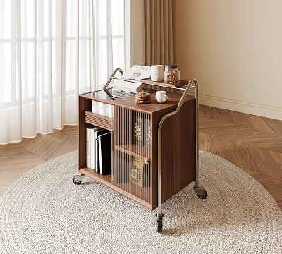 Modern Office Desk With Wooden Top Metal Frame Wheels And Office Items In Bright Room 3d model