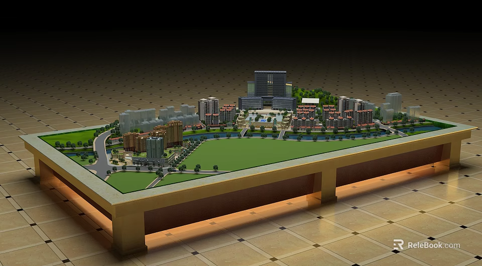 Commercial Equipment For City Model Display Featuring Detailed Buildings Green Areas And Roads 3d model 