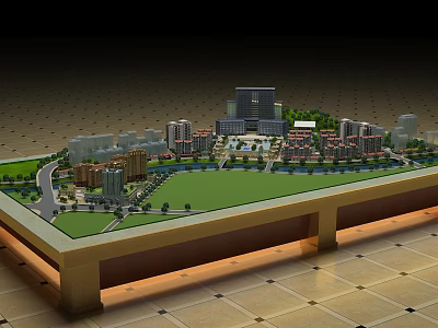 Commercial Equipment For City Model Display Featuring Detailed Buildings Green Areas And Roads 3d model