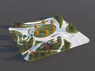 Park Landscape Design With Winding Paths Circular Lawn And Various Trees 3d model