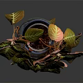 Lush Potted Plant With Broad Brownish Yellow Leaves And White Veins